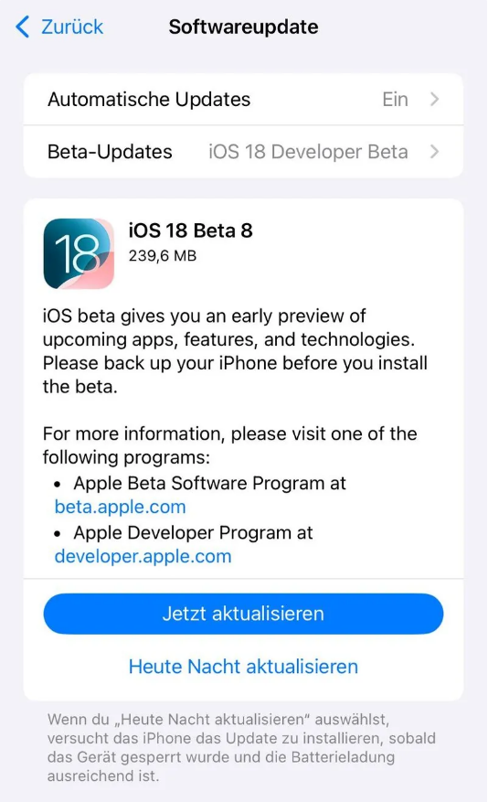 云和苹果手机维修分享苹果 iOS / iPadOS 18 开发者预览版 Beta 8 发布 